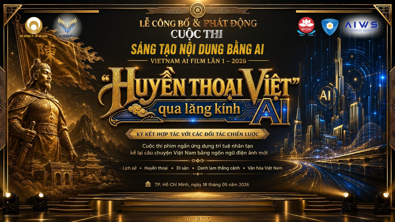 Key visual lễ công bố Vietnam AI Film lần 1 – 2026 "Huyền thoại Việt qua lăng kính AI"